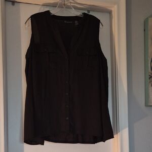 INC International Concepts Black Button Down Sleeveless Shirt